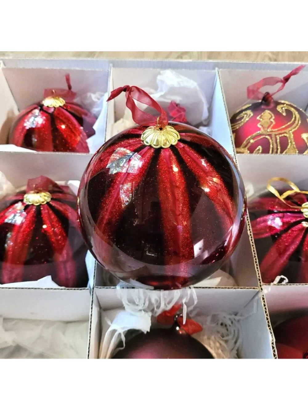 Frontgate Christmas Ornament 15 Pc  Ruby Burgundy Glass Baubles Various Flaw